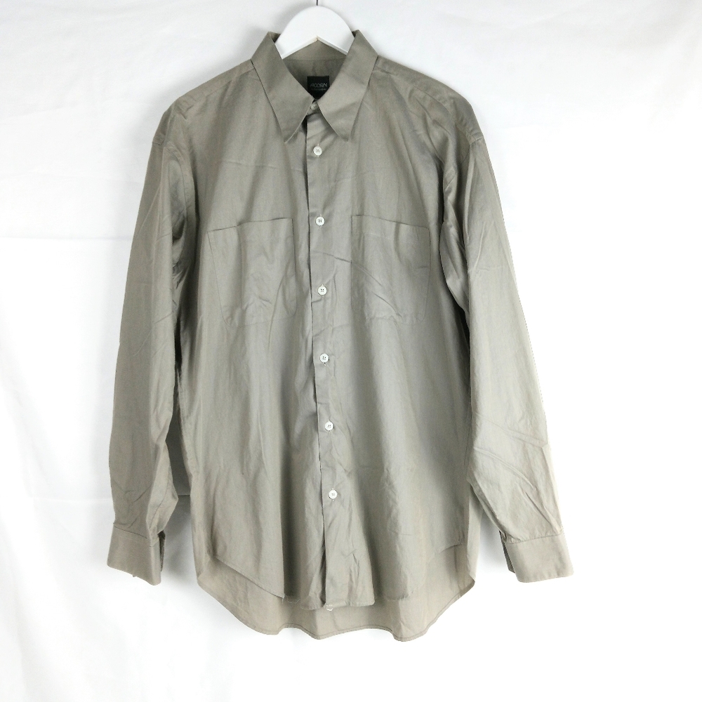 Acorn by Bob Goldfeder Button Down Shirt Size L 16.5/42 Gray Long Sleeve Cotton